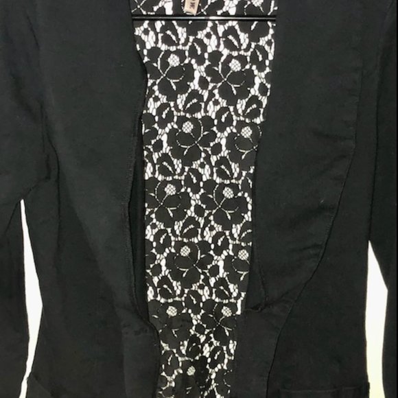 Black Jacket Button up with lace floral on the back - Picture 3 of 6